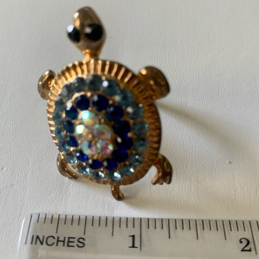 Turtle Ring Blue Crystal Adjustable - image 6